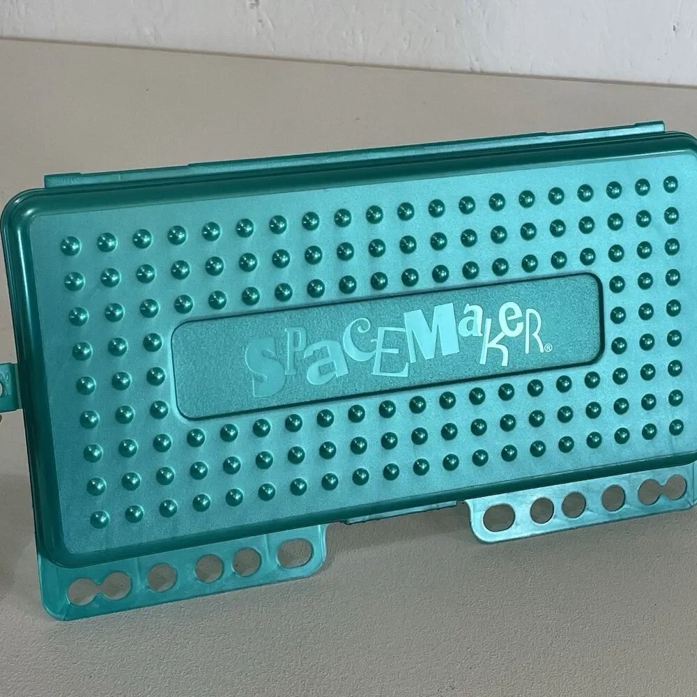 Spacemaker Pencil Box For Binder Metallic Green Teal With Holes Vintage 1990s